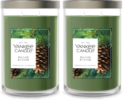 Image of Yankee Candle Balsam & Cedar Scented, Signature 20oz Large Tumbler 2-Wick Candle, Over 60 Hours of Burn Time (Pack of 2)