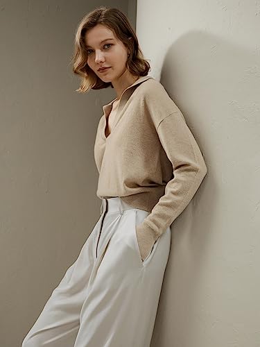 Image of LilySilk 100% Cashmere Sweater for Women Polo Shirt Style Pullover V Neck Lightweight Soft Long Sleeve Knit Tops