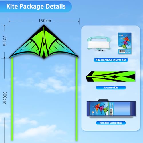 YFAFENGS Delta Kites for Beginners & Kids - Easy Fly Large Outdoor Kite for Beach & Family Activities, Durable Delta Kites for Kids Ages 8-12 & 4-8, Green