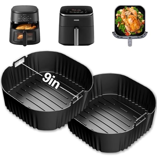 Silicone Air Fryer Liner, 2 PCS Reusable 9 in Square Air Fryer Basket Liner