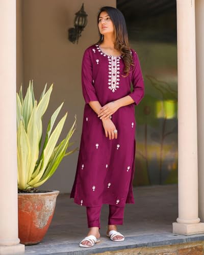 Image of FABNEX Kurta Set for Women | Women Embroidered Kurta Set | Women Kurta Sets Kurtis | Women Kurta Pant Set (K-57-59)