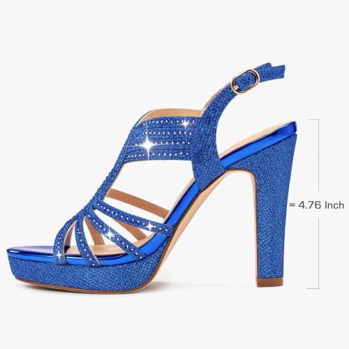 Image of Platform Heels for Women Sandals Dressy Sparkly Rhinestone Chunky