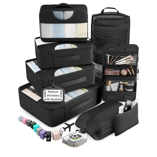 Veken 10 Set/8 Set Packing Cubes for Travel Essentials,Anti-Wrinkle Buckled Suitcase Organizer for Shoe & Toiletry Bag,Carry On Luggage Bag for Airplane & College Dorm Room Accessories,Women Men Gifts