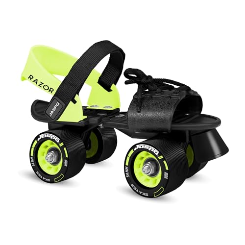 Image of JASPO Razor Adjustable Roller Skates | Unique Ankle Support | 61mm PU Wheels | Anti-Skid Surface | Lightweight | Quad Skates for Kids & Adults (Size 25-31 cm, Age 8+)