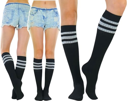 Image of ToBeInStyle Unisex Knee High Cotton Tube Athletic Thick Socks w /Stripe Top