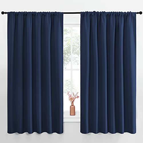 NICETOWN Blackout Curtains for Bedroom, Blackout Draperies, Home Decorations Thermal Insulated Solid Rod Pocket Blackout Drapes for Cafe (Navy, One Pair, 70 x 63-inch) Navy 70"W x 63"L (Pack
