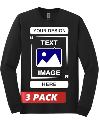 Image of Gildan Custom Long Sleeve T-Shirts - Personalized Heavy Cotton Crewneck Tee Unisex Men Women - Customize Image, Text & Photo