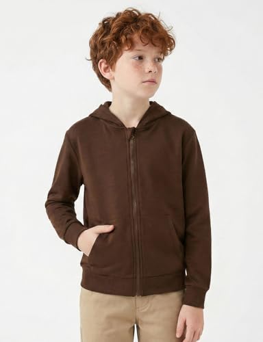Image of Spring&Gege Boys Zip up Hoodie Soft Solid Classic Full Zip Hooded Sweatshirts for Kids (3-14 Years)