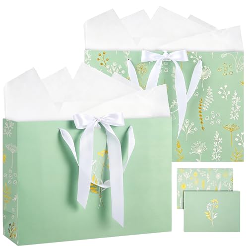 woric 13.7" Sage Green Gift Bags for Women, 2 Pcs Gift Bag with Handles