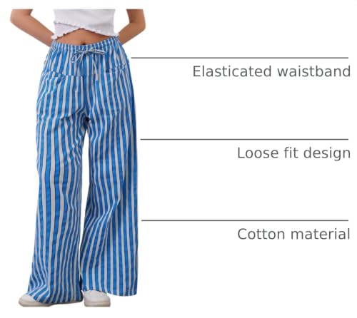 Image of MISSACTIVER Women Drawstring Striped Pants Loose Wide Leg Trousers Casual Low Waist Pants Comfy Lounge Pants with Pockets