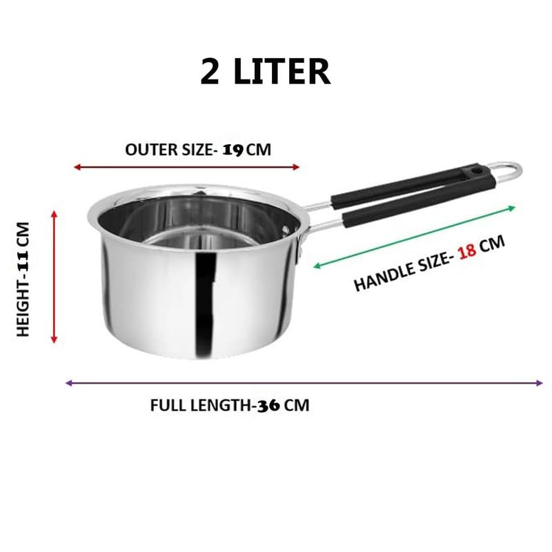 Image of Heavy Steel Sauce Pan - 2 Litre, 18 Gauge, Gas Stove Friendly, Silver | Milk Boiler, Tapeli, Patila with Handle (Weight 765g)