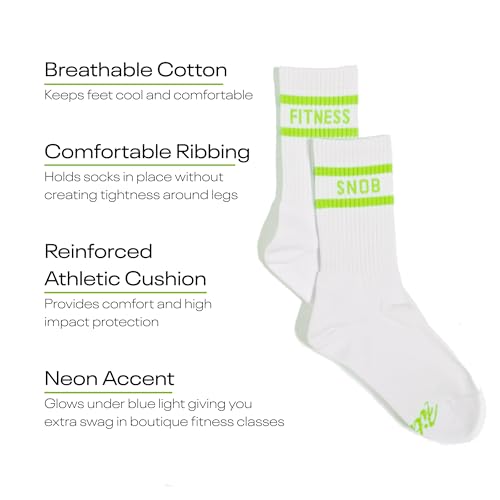 Image of Premium White Striped Crew Socks for Women With Neon Stripes, Athletic Gym & Running Socks