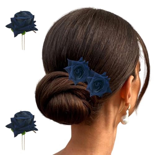 Image of Hair Flare Artificial Plastic & Metal Rose Flower with An Abundance of Petals Design Hairpin /Hair Clip /Judabun | Bridal Hair Accessories, Wedding, Festival for Women & Girls - 2700, Set of 2