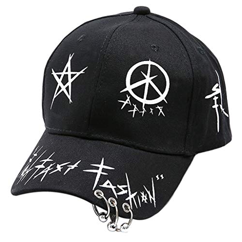 MISHITI Gorra de béisbol con estampado de graffiti blanco negro con anillos Harajuku Hip Hop Snapback Hat Cover