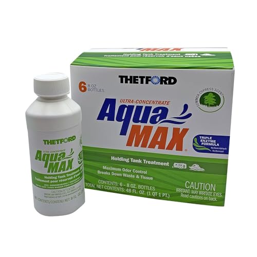 Thetford AquaMAX Summer Cypress Scent RV Holding Tank Treatment Formaldehyde Free Waste Digester Septic Tank Safe 6 Pack 8oz Bottles (96689)