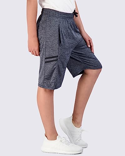 real essentials 5-pack youth dry-fit active athletic basketball gym shorts with pockets boys amp girls