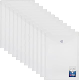 ファイルケース A4 クリアファイル 12枚セット 封筒型 ファイル袋 ボタン式 縦型 ファイルホルダー 防水PP 透明 クリアケースファイル 大容量 多機能 書類ケース 個別フォルダー 持ち運び 資料収納 保管ケース オフィス 文房具 ホワイト