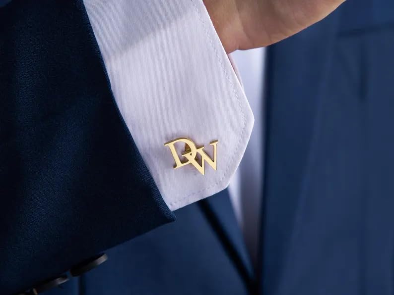 Custom Name Initial Cufflinks for Men,Gold Plated Monogram Cuff Links with Wood Box,Perfect for Wedding,Groomsmen, Best Man Gift2