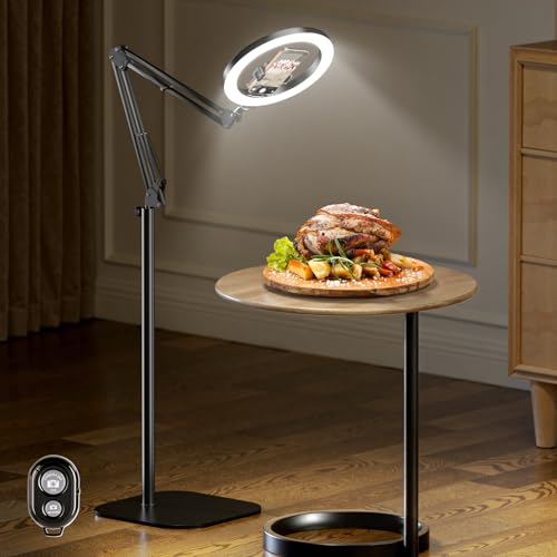 LUXSURE Treppiede ad anello per iPhone con luce, supporto per fotocamera con supporto per telefono, anello regolabile con supporto per registrazione video, cucina, pittura