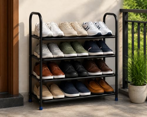 Image of Ebee 4 tier 12 pair heavy metal shoe rack (64 x 64 x 25 cm)