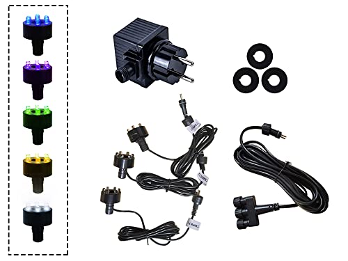 Köhko Éclairage complet pour fontaine avec 3 anneaux LED et transformateur Bleu 29024 blanc chaud