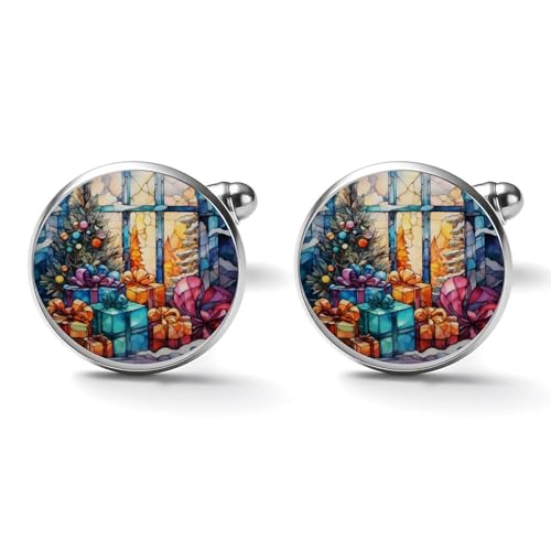 Freecustom Weihnachtsmann-Manschettenknöpfe aus Buntglas, warme Weihnachtsfeiertage, Herren-Manschettenknöpfe, Weihnachtsfreude, Herren-Manschettenknöpfe, Hemd-Manschettenknöpfe, Chefbräutigam, Vater,