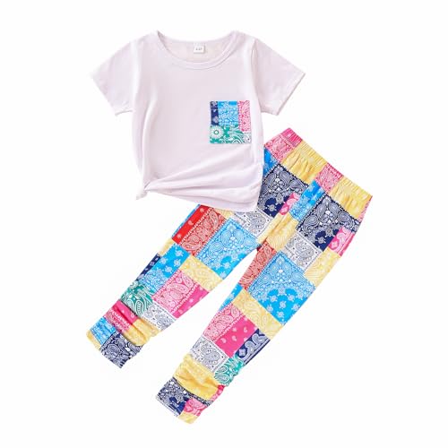 Image of 4-7T Kids Toddler Girls Print Outfits Short sleeved Flower Printed Top+Flower Print Pants Set
