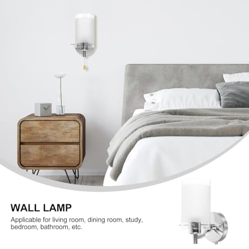 Image of Veemoon Wall Light Fixture with Pull Chain, Enterway Glass Wall Mount Lamp Vintage Farmhouse Corridor Decorative Lamp Pull Closet Light for Bedroom Hallway Bathroom (12V-240, E27, No Bulb Included)