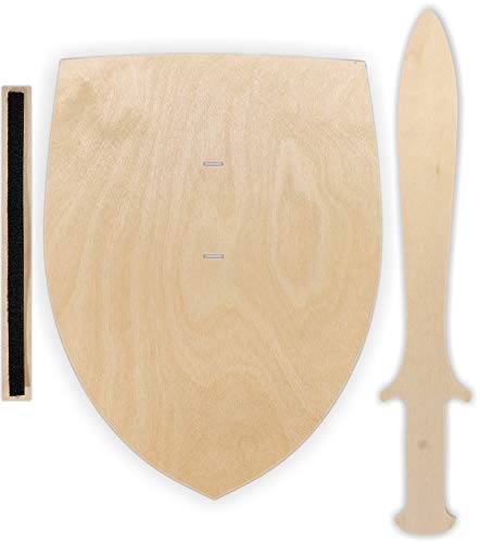 Herr Bo & Co Ritterschild und Dolch als Set aus unbehandeltem 3mm Birkensperrholz, inkl. Halteschlaufe aus hochwertigem doppelseitigem Klettband, FSC-Zertifiziert, Made in Germany Cover