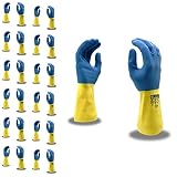 Blue/Yellow Gloves, Neoprene On Latex, Flock-Lined, Straight Cuff, 28-MIL