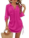 Blooming Jelly Womens Bathing Suit Cover Up Swimsuit Coverup Beach Dress Bikini Drawstring Swimwear Cover ups(Medium, Bright Pink)
