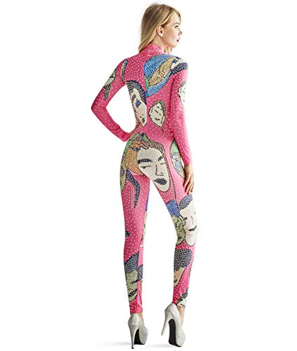 Kigcos Womens Women's Sexy Long Sleeve Turtleneck Print Sequin Jumpsuits Long Pants Pink (Large) #TOP3