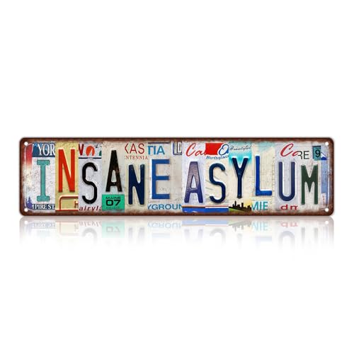 Vintage Insane Asylum Wall Decor Street Signs Bar Metal Tin Signs 16 x 4 Inches