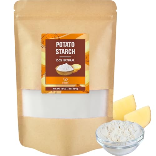 Soeos Potato Starch, 16 oz(1lb) 454g – Gluten-Free Thickener for Baking, Frying & Sauces, Crisp Texture Corn Starch for Tempura (Resealable Bag)