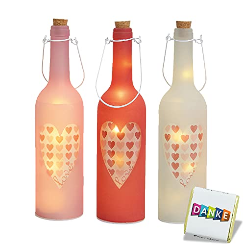 3 LED beleuchtete Weinflaschen mit coolen Sprüchen, Flasche mit integrierter Lichterkette, mit Spruch; TOP Licht Dekoration inklusive Korken & 5 LED auf Kupferdraht als Flaschen-Licht Cover