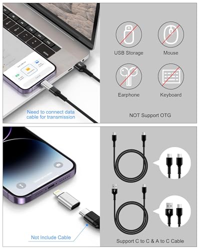 [2-Pack] USB C to Lightning Adapter, Type C to Lightning Adapter Support PD Fast Charging & Data Sync – Compatible with iPhone 14/13/12/11/X/XR Pro, iPad, AirPods – Not for Audio/OTG