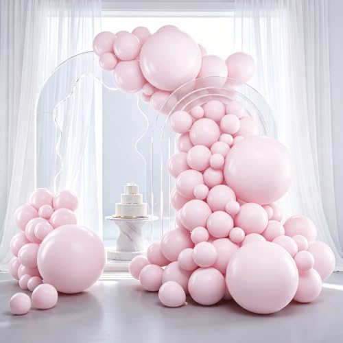 Image of RUBFAC Pale Pink Balloons 129pcs Different Sizes Pack of 18 12 10 5 Inch, Latex Light Baby Pastel Pink Balloon Garland Arch Kit for Baby Shower Engagement Bachelorette Wedding Birthday Party