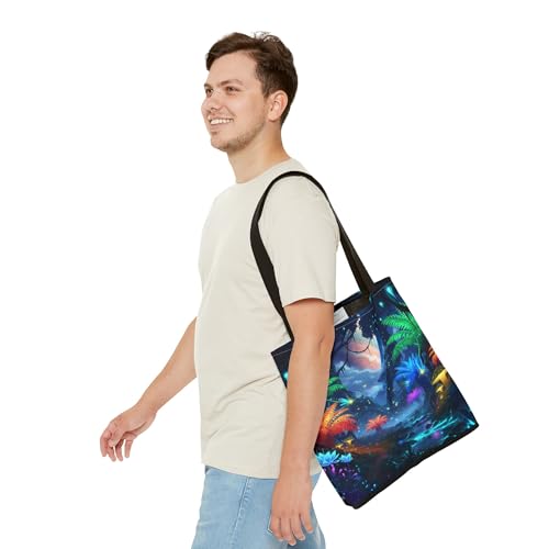 Premium Tote Bag - Colorful Alien Jungle Glowing with Energy, Reinforced Stitching3