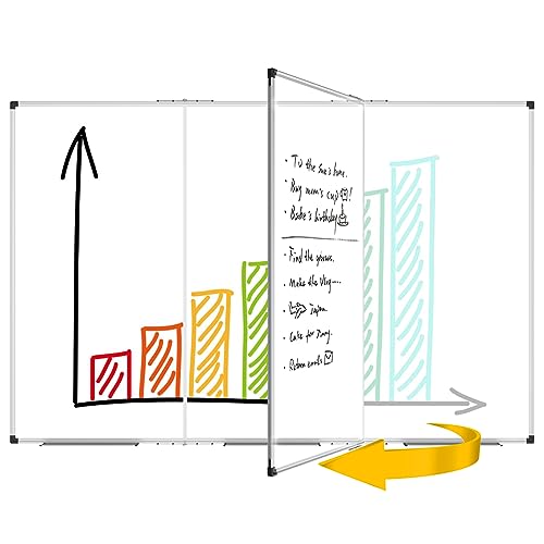 Image of XBoard Extra Large Magnetic Whiteboard 96 x 48 Inch, Giant Foldable Dry Erase White Board with Aluminium Frame & Marker Tray 8' x 4' | Wall Mounted Tri Folding Message Presentation Board