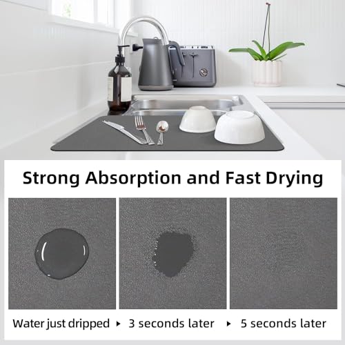 Image of RECLUSE Dish Drying Mat for Kitchen Counter, Super Absorbent Coffee Mat Hide Stain Dish Mat Drying Kitchen Mat | Non Slip Rubber Backed Dish Drying Mat for Coffee Machine Dish Rack Draining Mat