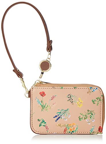 Legato Largo Voga Lj-G1193 Women's Pass Case With Reel, Botanical Pattern, Gray Beige #TOP17