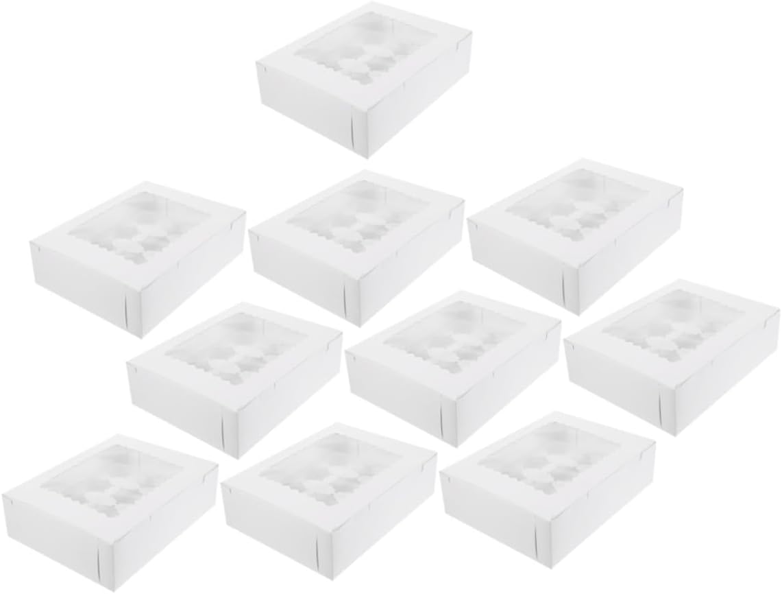 DOITOOL 10pcs Windowed Paper Cupcake Boxes Muffin Cake Packing Boxes White Cardboard Pastry for Bakery Dessert Storage and Transport
