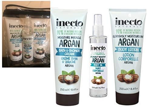 Inecto Naturals ARGAN Body Care GIFT SET Body Lotion 250ml, Bath & Shower Cream 250ml & Body Oil 200ml - 90% Natural & Not Tested on Animals.Vegan friendly.