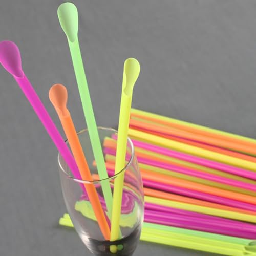 200 pitillos desechables coloridos con cuchara 20 cm miniatura 4