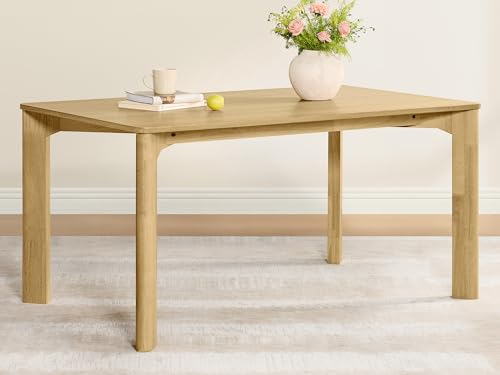 Image of CHITA 59 inch Mid Century Modern Dining Table for 6, Rectangle Wood Kitchen & Dining Room Table, Solid Rubberwood Frame, Oak Venner