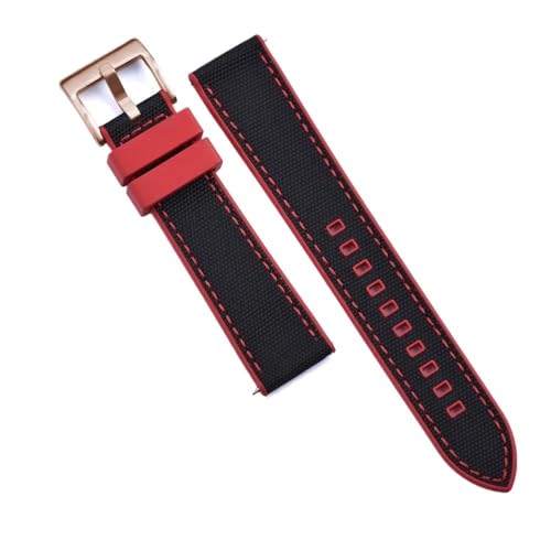 Bracelet montre nylon et caoutchouc FKM rouge noir 20 mm sport nautique