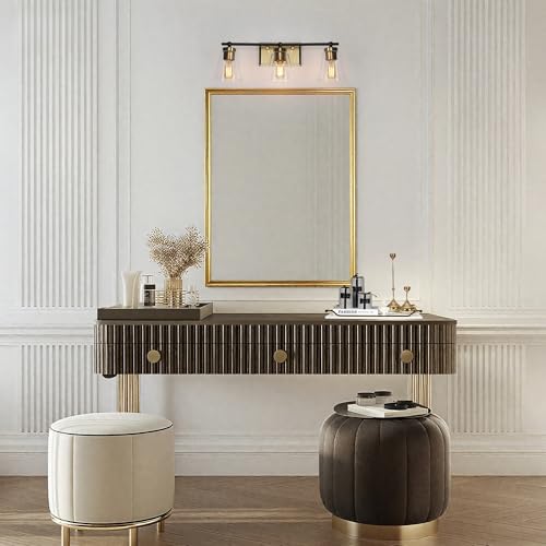 Image of KSANA Bathroom Light Fixtures, 3-Light 22'' Matte Black and Imitation Electroplated Copper Vanity Lights with Clear Glass Shade, Modern Farmhouse Black and Gold Brass Bathroom Lighting Over Mirror