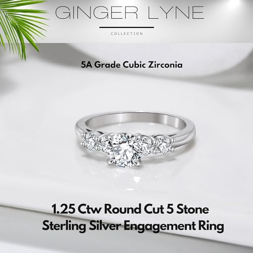 Faux Diamond Engagement Ring for Women by Ginger Lyne | 5 Stone Sterling Silver Wedding Ring for Women| Le Sha Cubic Zirconia Promise or Bridal for Her | Simulated Diamond Travel or Decoy Jewelry3