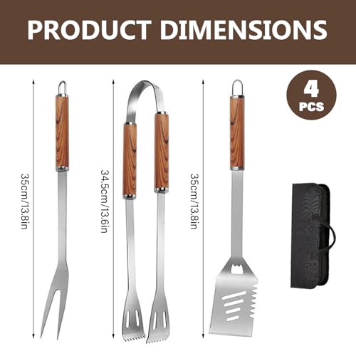 Set de utensilios para parrilla 4 piezas acero inoxidable miniatura 4