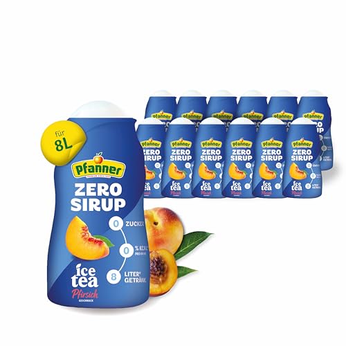 Pfanner Zero Sirup Ice Tea Pfirsich (12 x 57 ml) – Zuckerfreier Getränkesirup für 12 x 8 L Eistee – kalorienfrei & ohne Zucker – Pfanner Eistee Geschmack